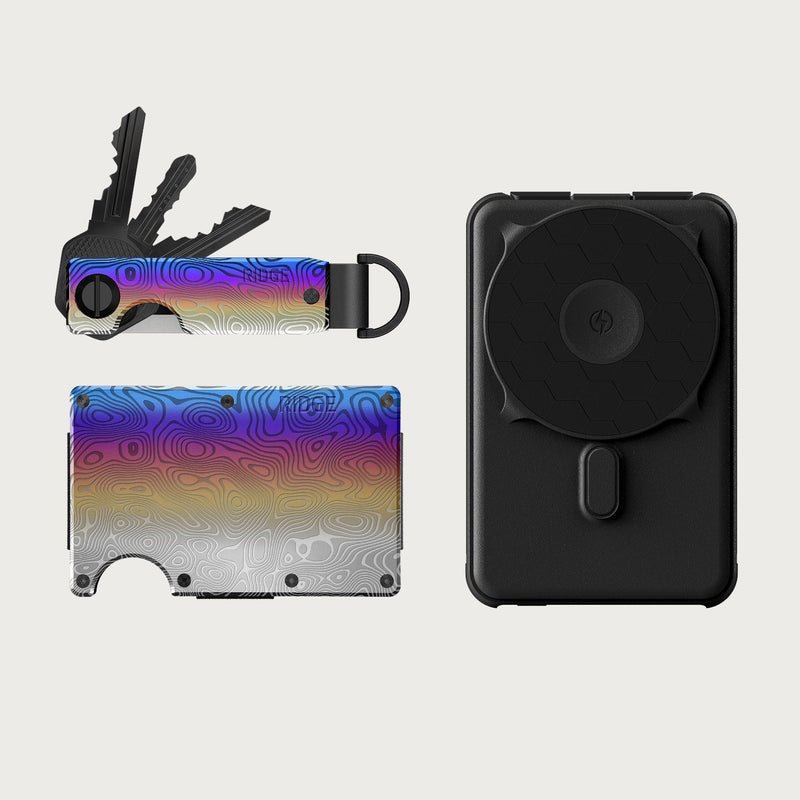 Ridge Wallet + Power Bank + KeyCase - Burnt Damascus