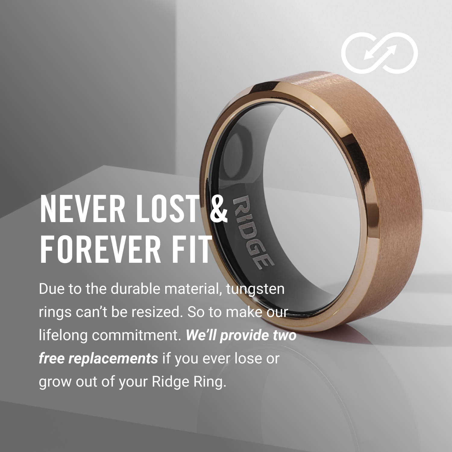 Ridge 8mm Beveled Ring Set - 18K Rose Gold